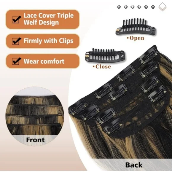 Clip in hair extensions 20 inch 4 pieces 11 clips - Picture 4 of 5